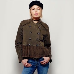 Free People Chic Double Breasted Military Peplum Utility Jacket Blazer xs